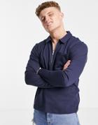 Jack & Jones Premium Long Sleeve Sweat Polo With Zip In Navy