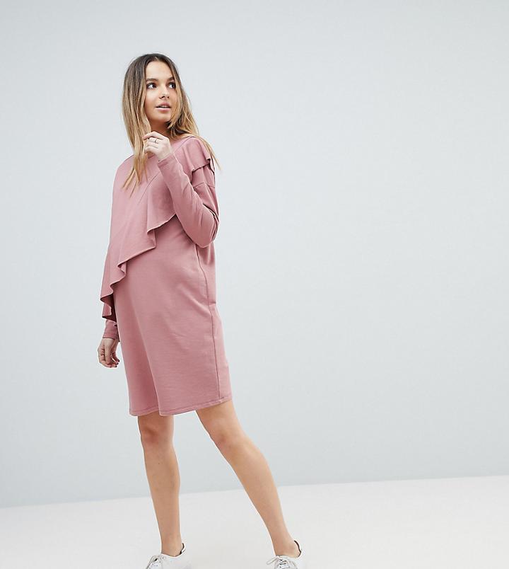 Asos Maternity Sweat Dress With Ruffle Front-pink