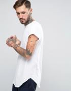 Asos Super Longline T-shirt With Cap Sleeve And Curved Hem In White -