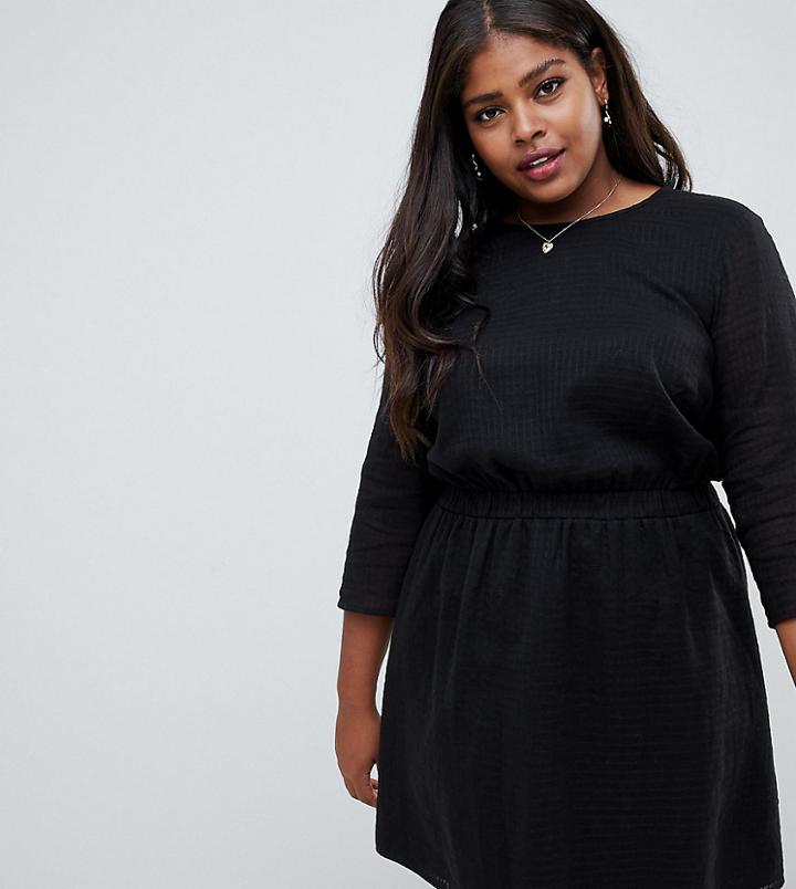 Asos Design Curve Casual Elasticated Mini Dress In Grid Texture-black