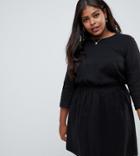 Asos Design Curve Casual Elasticated Mini Dress In Grid Texture-black