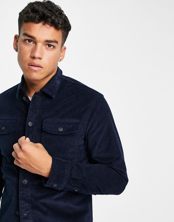Jack & Jones Cord Overshirt In Navy