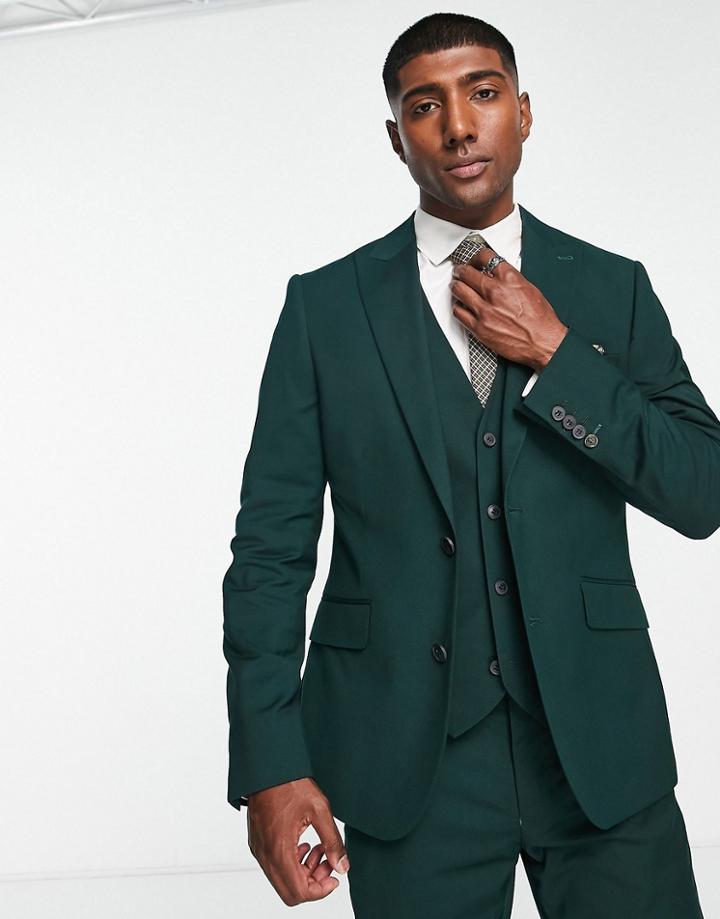 Harry Brown Skinny Fit Stretch Plain Suit Jacket-green