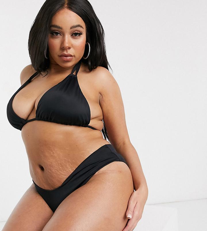 Asos Design Curve Recycled Mix And Match Sleek Triangle Bikini Top In Black-white