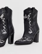 Bronx Black Leather Heeled Western Boots - Black