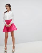 Asos Design Seamed Skater Mini Skirt With Box Pleats - Pink