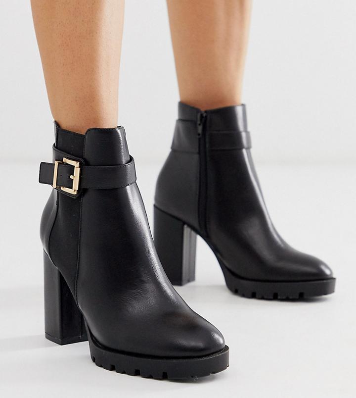 Truffle Collection Wide Fit Heeled Buckle Boots Boots In Black