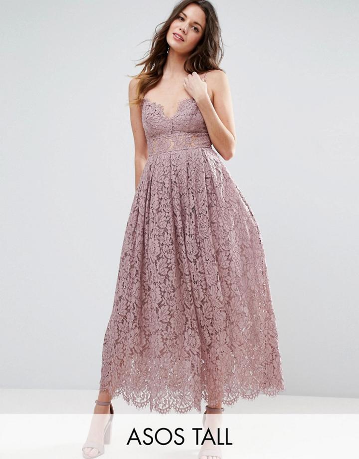 Asos Tall Lace Cami Midi Prom Dress - Purple