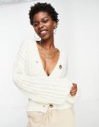 Noisy May Knitted Button Up Cardigan In Cream-white