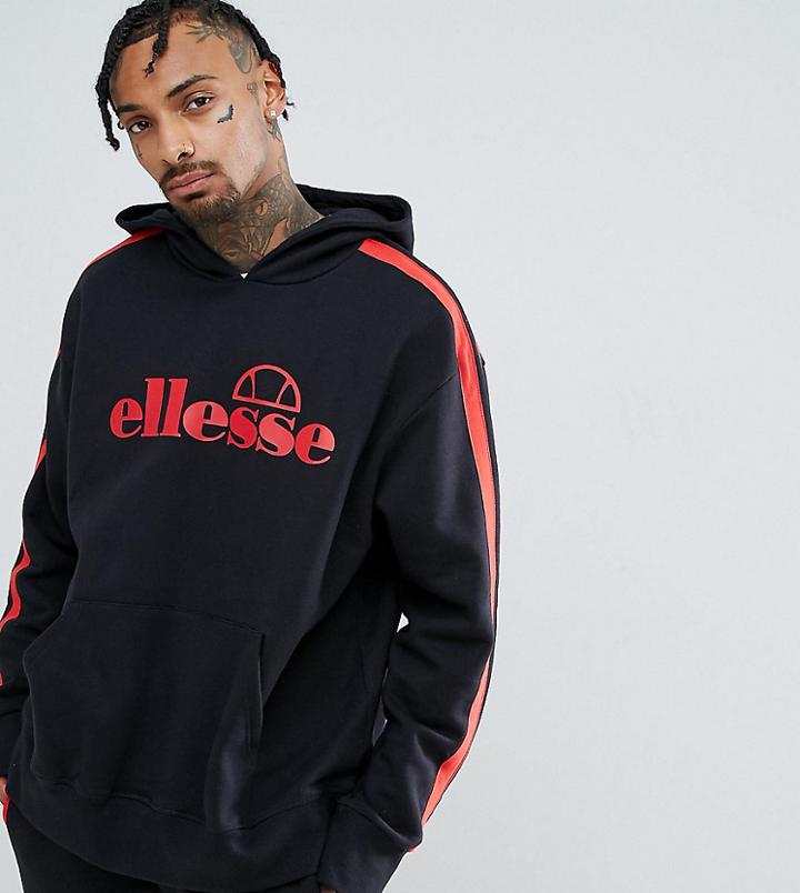 Ellesse Oversized Hoodie With Striped Sleeve In Black - Black