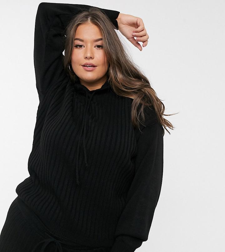In The Style Plus X Lorna Luxe Coordinating Lullaby Ribbed Hoodie In Black