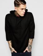 Asos Quilted Hoodie With 3/4 Sleeve In Black - Black
