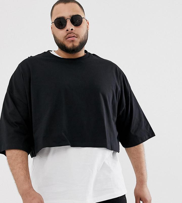 Asos Design Plus Organic Oversized Crop T-shirt In Black - Black