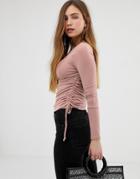 Bershka Ruched Side Jersey Top In Pink - Pink