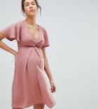 New Look Maternity Knot Front Linen Dress - Pink