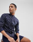 Jack & Jones Premium Slim Fit Shirt With Grandad Collar In Polka Dot Print - Navy