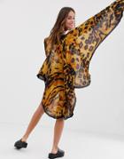 Asos Design Leopard Print Kimono Cape - Multi