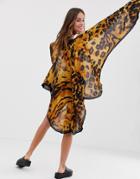 Asos Design Leopard Print Kimono Cape - Multi