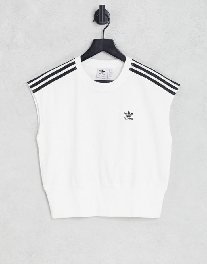 Adidas Originals Adicolor Three Stripe T-shirt In White With Cinched Waist-brown