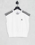Adidas Originals Adicolor Three Stripe T-shirt In White With Cinched Waist-brown
