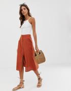 Asos Design Midi Skirt With Button Front - Red