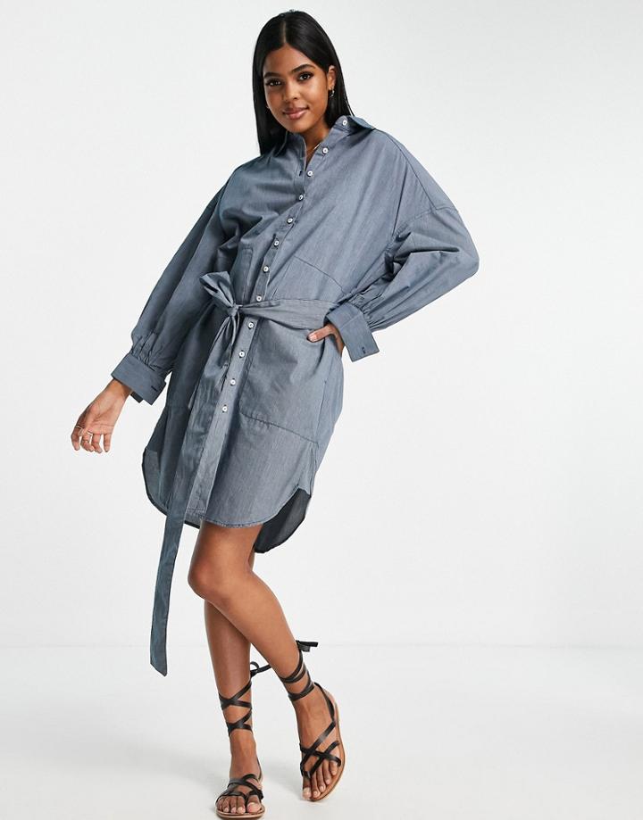 French Connection Pika Tie Waist Dress In Light Blue