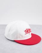 Asos Design Retro Snapback Cap In Red And White With City Print