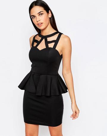 Sistaglam Faith Peplum Dress With Strap Detail - Black