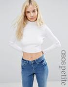 Asos Petite Crop Top With Turtleneck In Space Dye - White