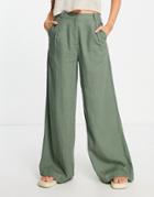 Vero Moda Linen Wide Leg Pants In Khaki-green