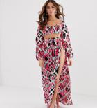 Asos Design Beach Maxi Skirt In Ikat Print Two-piece - Multi