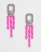 Asos Design Earrings With Crystal Link And Neon Strands In Silver Tone