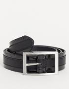 Asos Design Slim Belt In Black Faux Leather With Shiny Detail And Silver Buckle