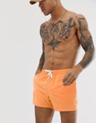 Asos Design Swim Short In Washed Neon Orange Short Length - Orange