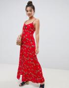 Brave Soul Poppy Maxi Dress With Front Split-red