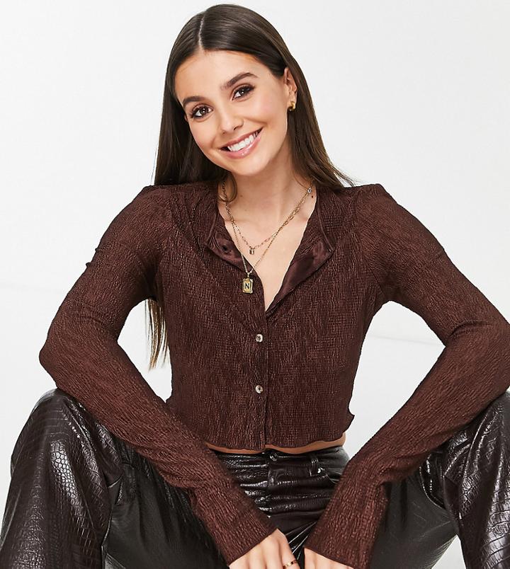 Topshop Tall Crinkle Cardigan In Brown