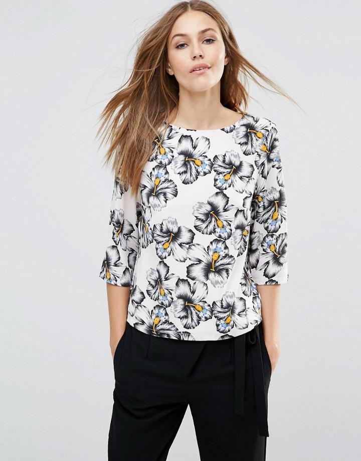 Poppy Lux Havanna Palm Print Top - White
