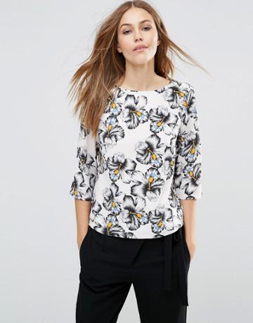 Poppy Lux Havanna Palm Print Top - White