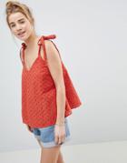 Asos Swing Tank With Tie Shoulder In Broderie - Yellow