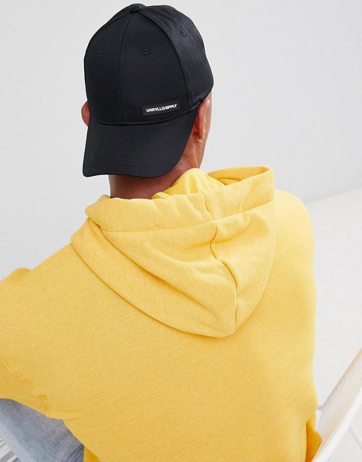 Asos Design Baseball Cap In Black With Badge Detail - Black