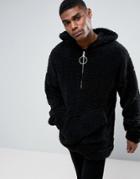 Granted Oversized Hoodie In Black Borg With Quarter Zip - Black