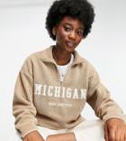 Stradivarius Michigan Half Zip Fleece In Beige-neutral