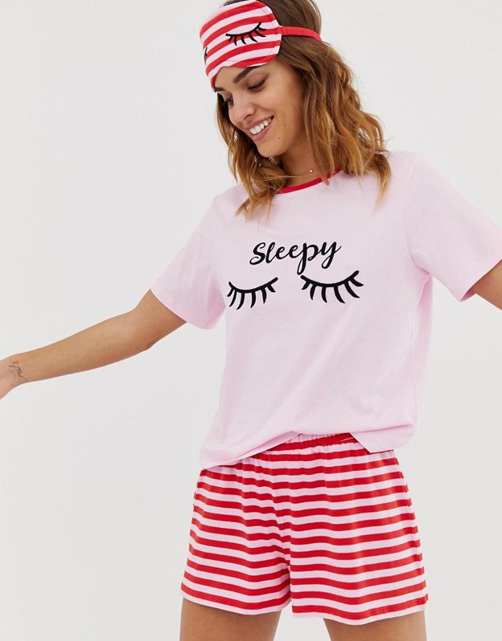 Asos Design Sleepy Stripe Short And T-shirt Pyjama Set - Pink