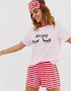 Asos Design Sleepy Stripe Short And T-shirt Pyjama Set - Pink