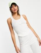 Asos 4505 Ribbed Tank Top With Button Front-white