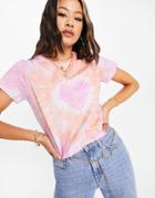 Asos Design Shrunken T-shirt In Heart Tie Dye-pink