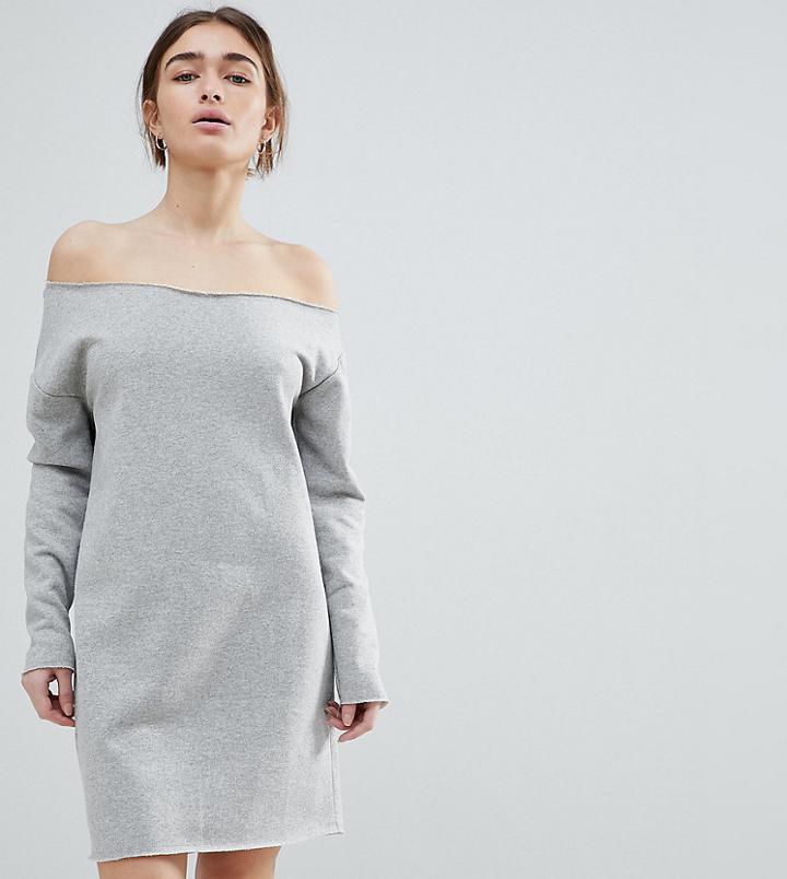 Asos Petite Raw Edge Off Shoulder Sweat Dress - Gray