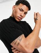 Asos Design Knitted Ribbed Turtle Neck T-shirt In Black