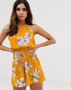 Ax Paris Floral Print Romper - Yellow