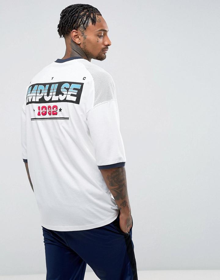 Asos Oversized T-shirt With Back Print And Mesh Sleeves - White